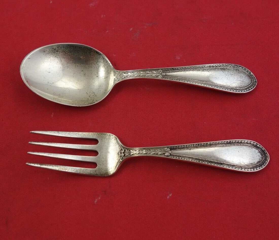 Edgeworth by Gorham Sterling Silver Baby Set 4 1/2": Edgeworth by Gorham Sterling Silver Baby Set 4 1/2" Pattern: Edgeworth Type: Set Composition: Sterling Silver Age: 1900-1940 Maker: Gorham Edgeworth by gorhamsterling silver baby set 4 1/2" in the pat