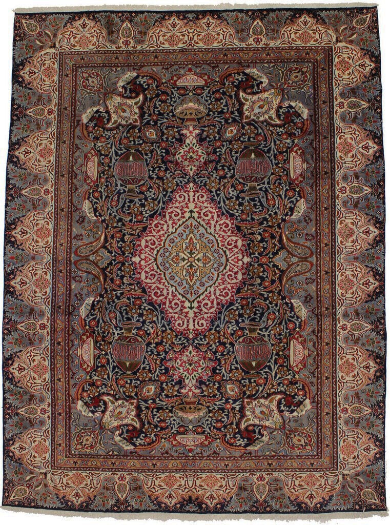 One of Kind Semi Antique Vintage Floral 10X13 Hand Knotted Oriental Rug Carpet: One of Kind Semi Antique Vintage Floral 10X13 Hand Knotted Oriental Rug Carpet Type: Area Rug Size: 1210 x 97" Ft Color: Dark Navy Production Technique: Knotted Material: Wool Item Width: 115 Original