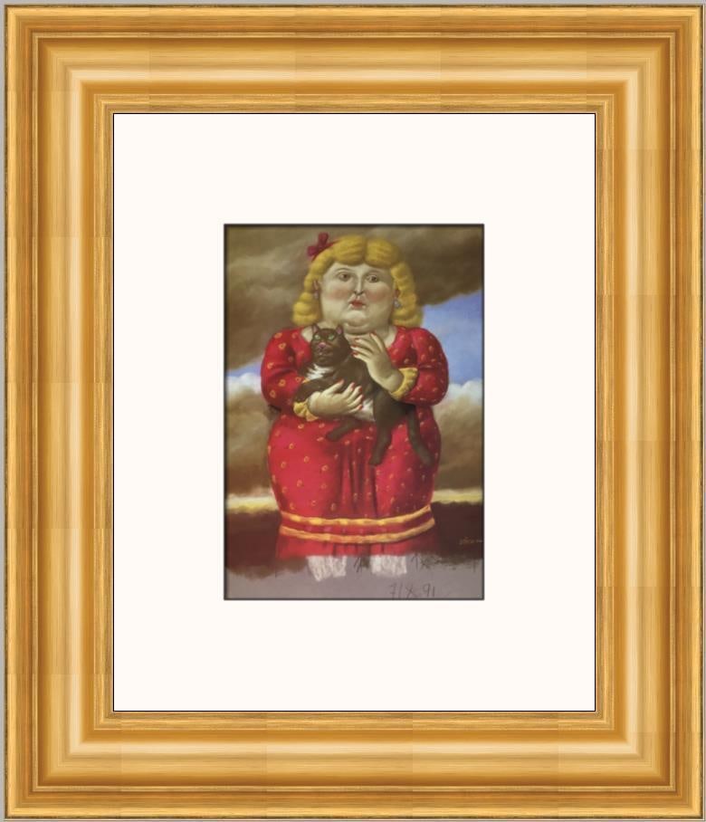 Fernando Botero Girl With Cat Custom Framed Print: Fernando Botero Girl With Cat Custom Framed Print Size: Medium Region Of Origin: United States Artist: Fernando Botero Production Technique: Offset Lithograph Framing: Matted & Framed Style: Surrealis