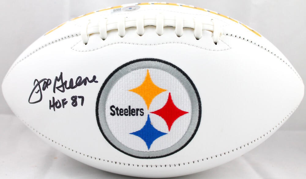 Joe Greene Pittsburgh Steelers Logo Football w/HOF-Beckett W Hologram *Black: Joe Greene Pittsburgh Steelers Logo Football w/HOF-Beckett W Hologram *Black Sport: Football Product: Ball Original/Reprint: Original Player: Joe Greene Team: Pittsburgh Steelers Autograph Authenticat