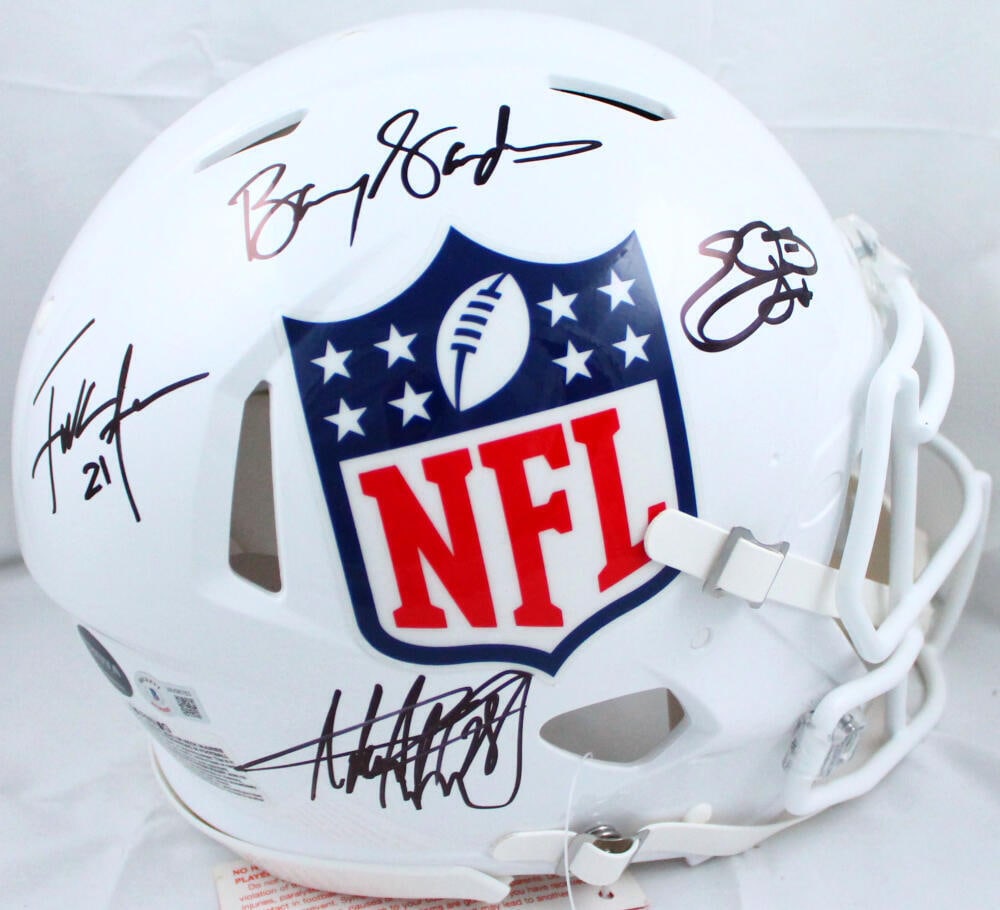 B.Sanders/Gore/Smith/Peterson Autographed NFL F/S Speed Helmet-BAWHolo: B.Sanders/Gore/Smith/Peterson Autographed NFL F/S Speed Helmet-BAWHolo Sport: Football Product: Helmet Original/Reprint: Original Player: Barry Sanders Team: Detroit Lions Autograph Authentication: Be
