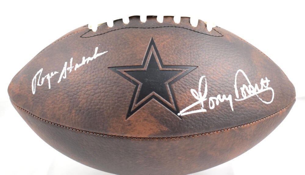 Tony Dorsett R. Staubach Signed Cowboys Distressed Logo Football- Beckett W Holo: Tony Dorsett R. Staubach Signed Cowboys Distressed Logo Football- Beckett W Holo Sport: Football Product: Ball Original/Reprint: Original Player: Tony Dorsett Roger Staubach Team: Dallas Cowboys Autog