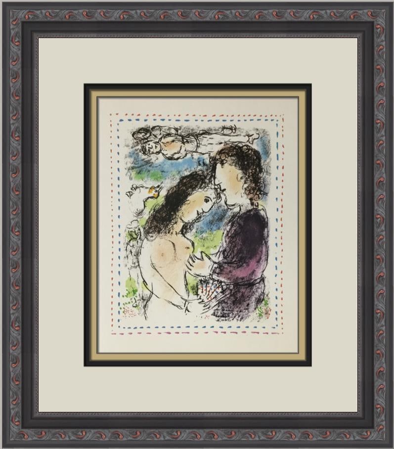Marc Chagall At the Dawn of Love Custom Framed Print: Marc Chagall At the Dawn of Love Custom Framed Print Size: Medium Region Of Origin: united states Artist: Marc Chagall Production Technique: Lithography Framing: Matted & Framed Style: Cubism Modernis