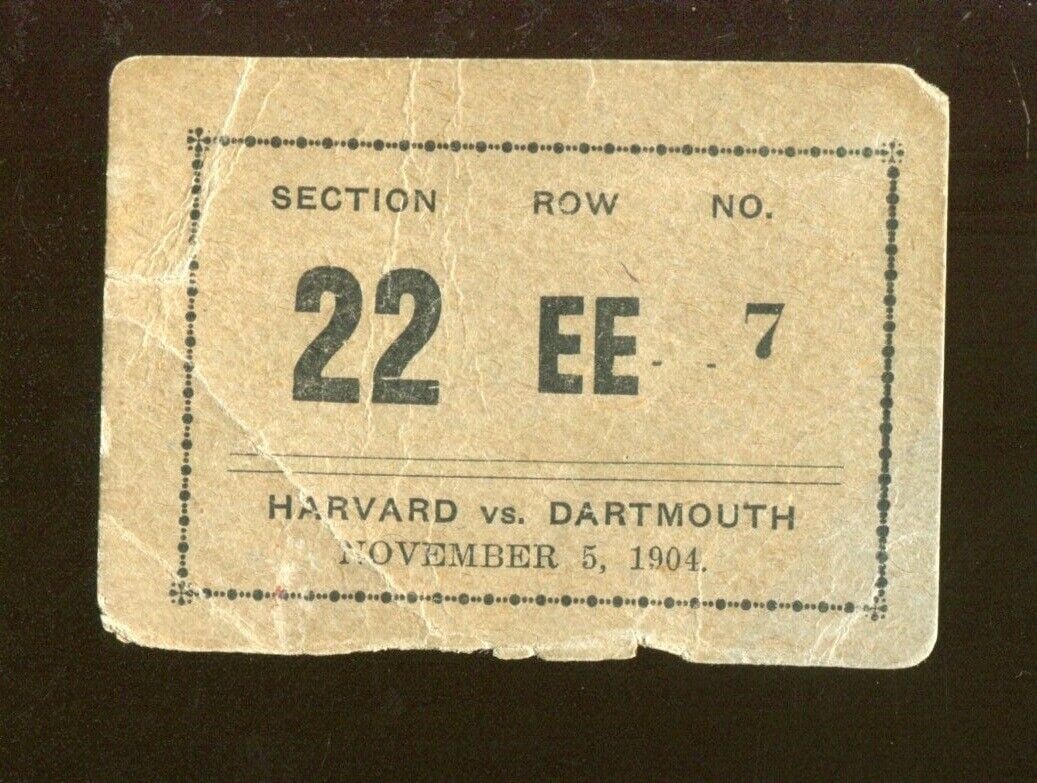 1904 Harvard v Dartmouth Football Ticket 11/5 Harvard Stadium 54296: 1904 Harvard v Dartmouth Football Ticket 11/5 Harvard Stadium 54296 Sport: Football Product Type: Ticket Stub Autograph Type: Authentic Original Original or Reprint: Original Pre-Owned While the lot i
