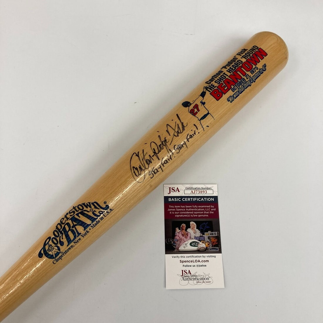 Carlton Fisk "Stay Fair! Stay Fair!" Signed Cooperstown Baseball Bat JSA COA: Carlton Fisk "Stay Fair! Stay Fair!" Signed Cooperstown Baseball Bat JSA COA Sport: Baseball Signed: Yes Original/Reprint: Original Autograph Authentication: James Spence Authentication (JSA) Product: