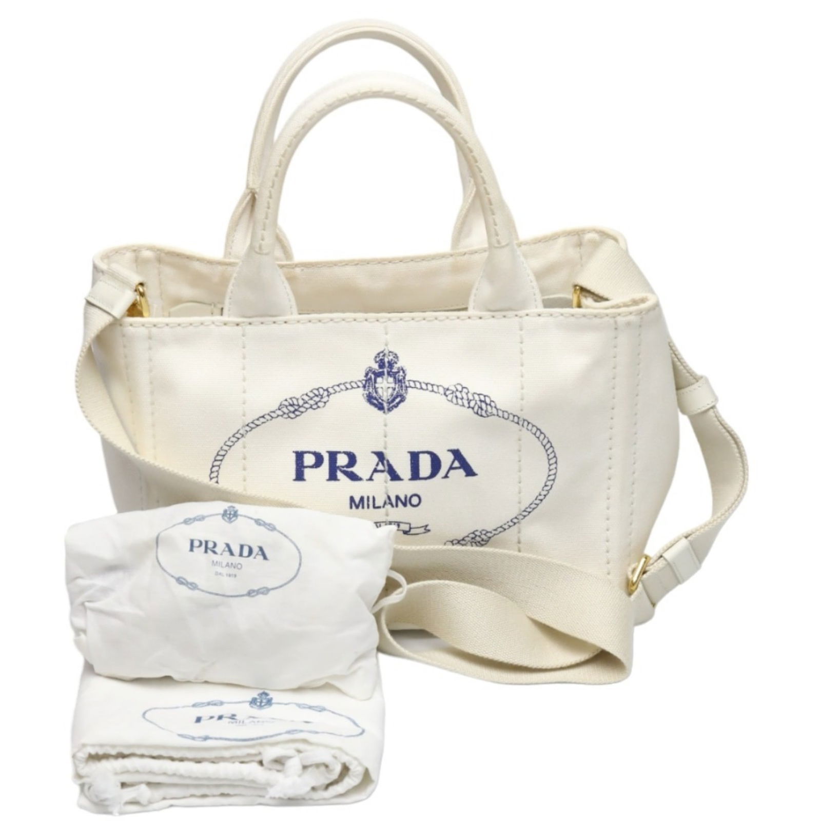 Prada Tote Bag Canvas Canapa 1bg439 Bianco blue Prada