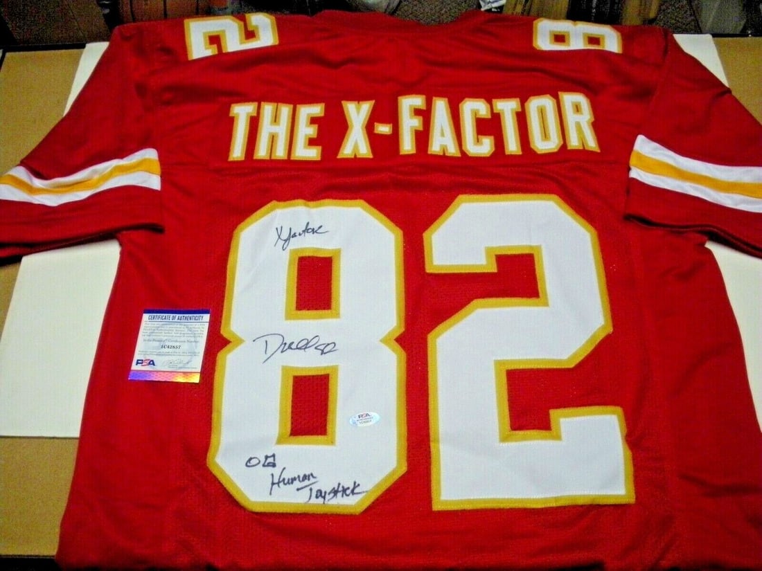 DANTE HALL KANSAS CITY CHIEFS X-FACTOR HUMAN JOYSTICK PSA/DNA/COA SIGNED JERSEY: DANTE HALL KANSAS CITY CHIEFS X-FACTOR HUMAN JOYSTICK PSA/DNA/COA SIGNED JERSEY Product: Jersey Autograph Type: Collectible Autographs Sport: Football-NFL Original/Reprint: Original Pre-Owned While th