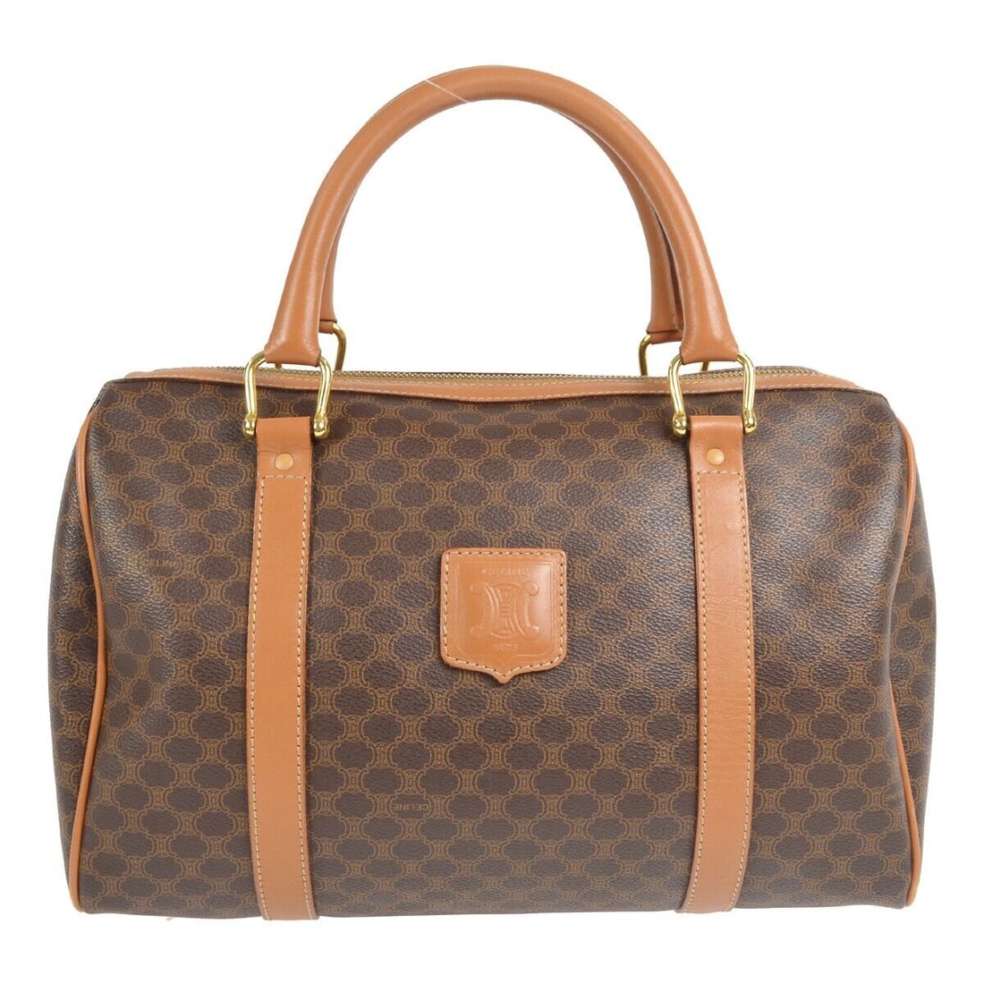 Celine Brown Macadam Handbag M 17 1: Celine Brown Macadam Handbag M 17 1 Bag Width: 10 in Pattern: Macadam Bag Height: 7 in Closure: Zipper Occasion: Casual Size: Medium Handle Style: Double Handles Lining Material: Canvas Bag Depth: 6 i