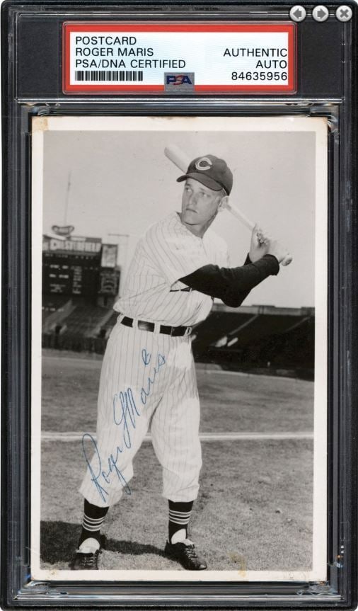 1957 Roger Maris Rookie Signed Indians Team-Issued Photo Postcard PSA/DNA 184108: 1957 Roger Maris Rookie Signed Indians Team-Issued Photo Postcard PSA/DNA 184108 Original/Reprint: Original Player: Roger Maris Product: Postcard Sport: Baseball Productname: Darrell Johnson Signed 19