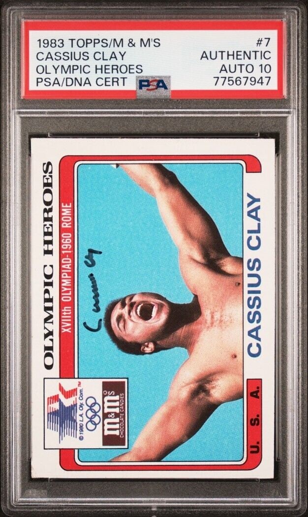 Cassius Clay 1983 Topps M&M Olympic Hereos Ali PSA Auto 10: Cassius Clay 1983 Topps M&M Olympic Hereos Ali PSA Auto 10 Sport: Boxing Player/Athlete: Cassius Clay Manufacturer: Topps M&M League: MLB Team: New York Yankees Card Number: 7 Year Manufactured: 1983