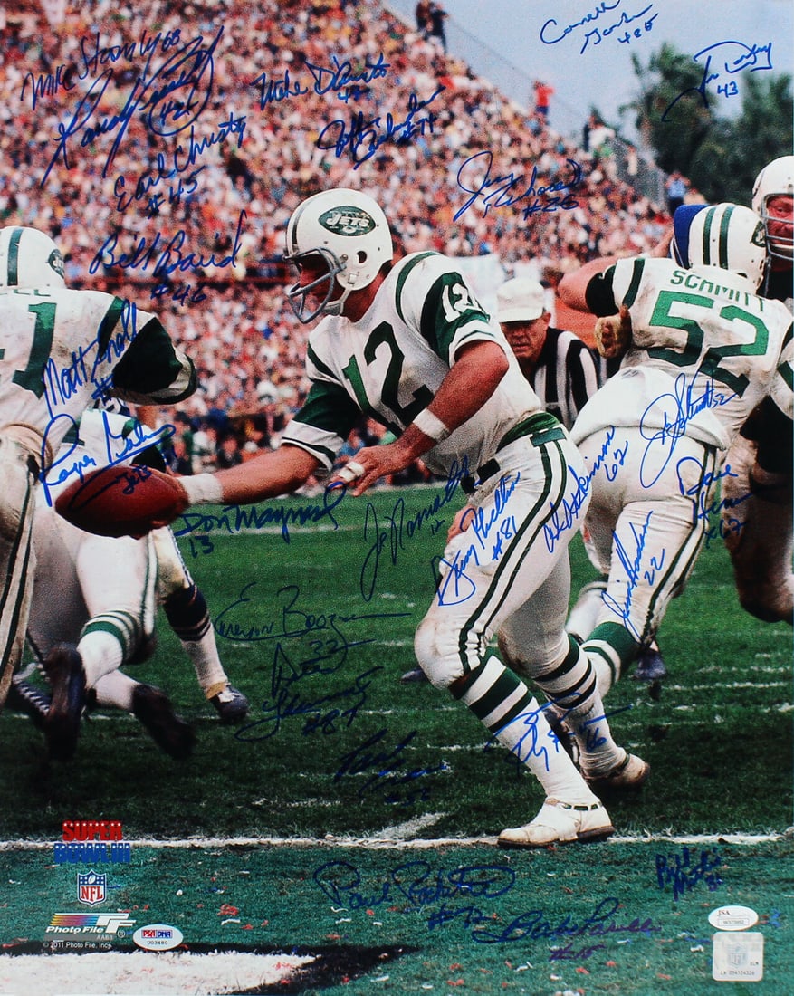 1968 Jets (25) Namath Maynard Signed 16x20 Super Bowl III Photo PSA/DNA #U03480: 1968 Jets (25) Namath Maynard Signed 16x20 Super Bowl III Photo PSA/DNA #U03480 Sport: Football Product: Photo Original/Reprint: Original Player: Joe Namath Al Atkinson Bill Baird Ralph Baker Randy Be