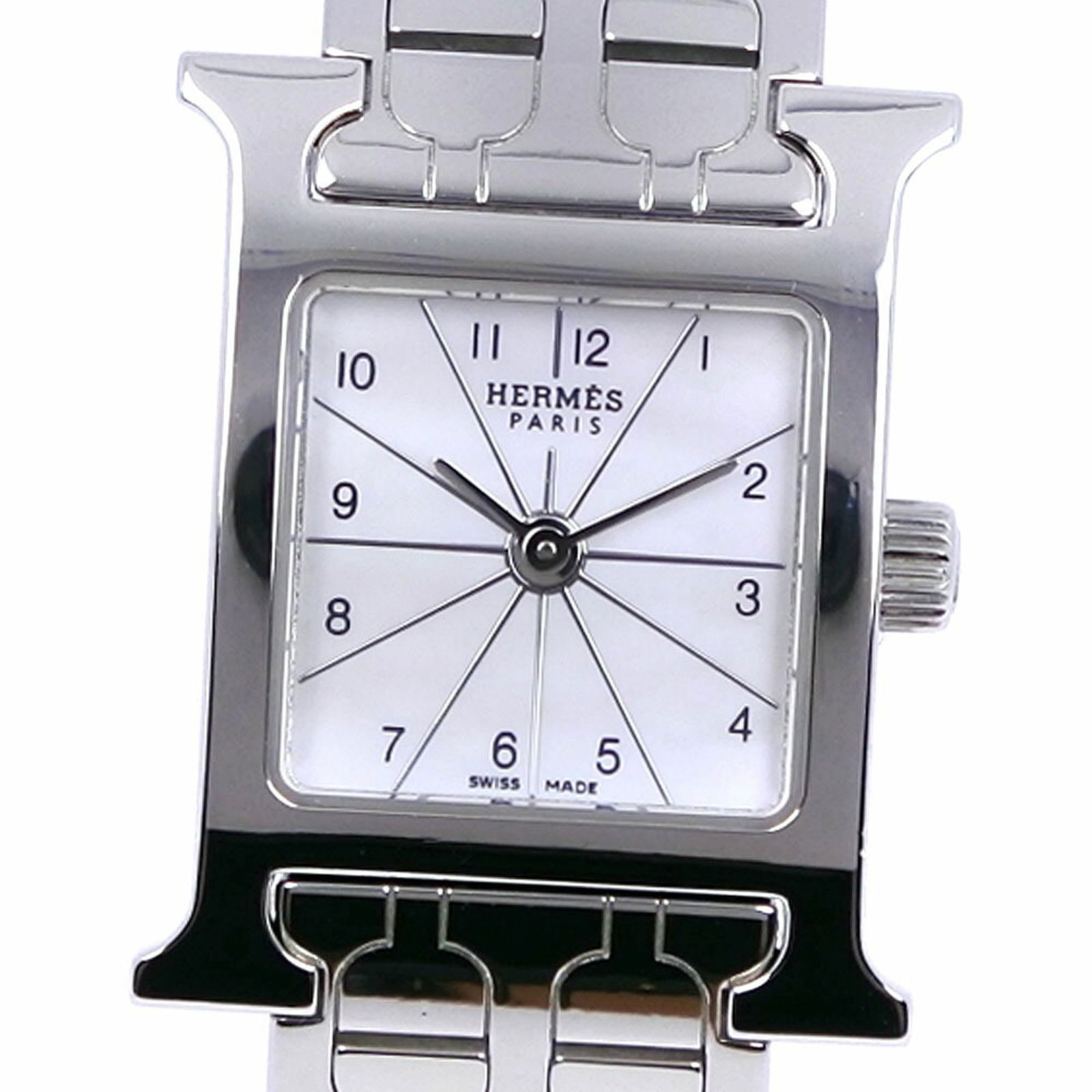 Hermes H Watch HH1.110 Stainless Steel Silver Quartz Analog Display Ladies White Dial: Hermes H Watch HH1.110 Stainless Steel Silver Quartz Analog Display Ladies White Dial Brand: Hermes Line: Heure H Country of Origin: France Type: Wristwatch Gender: Women Display: Analog Material (Cas