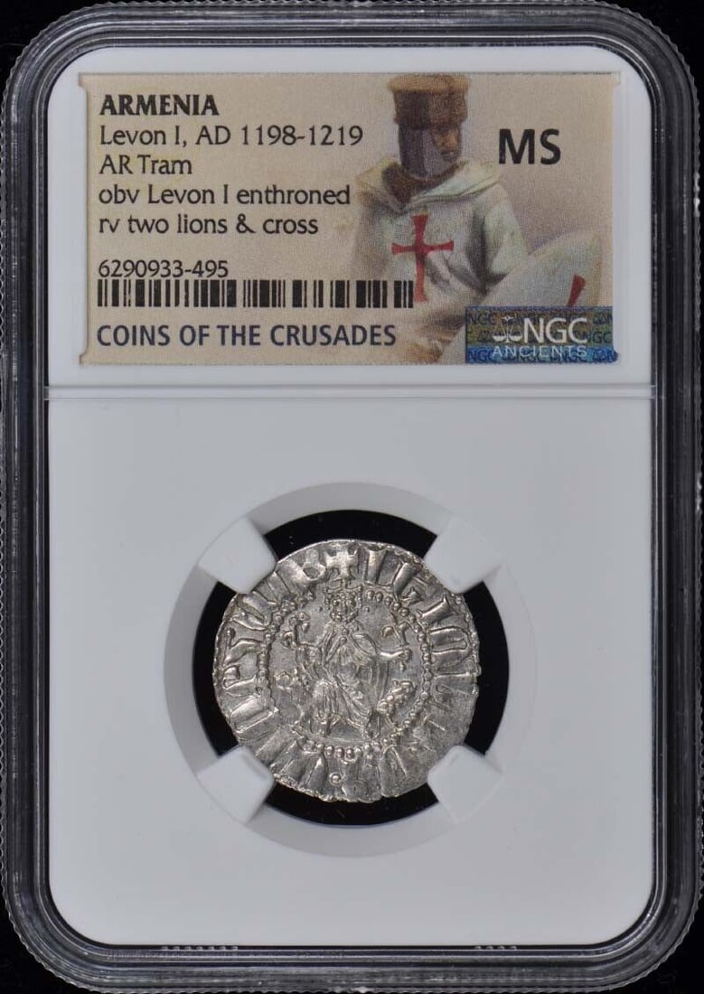 Levon I AD 1198-1219 AR Tram Armenia NGC MS60: Levon I AD 1198-1219 AR Tram Armenia NGC MS60 Circulated/Uncirculated: Uncirculated Year: NONE Certification: NGC Certification Number: 6290933495 Grade: MS60 Pre-Owned The MYNT Guarantee: All items i