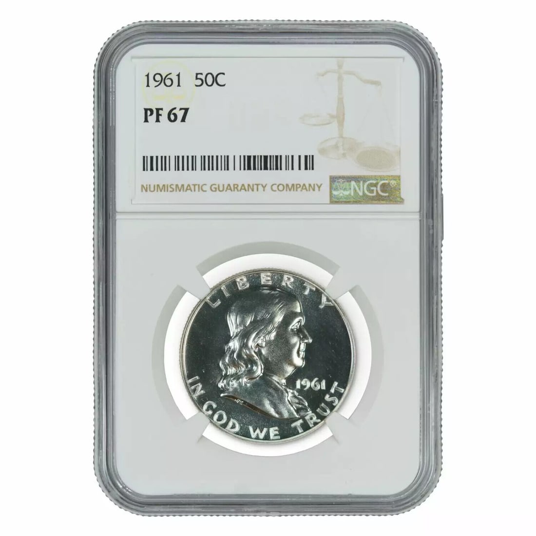 1961 PROOF FRANKLIN HALF DOLLAR 50C NGC CERTIFIED PF 67 - SPOT HAZE FREE: 1961 PROOF FRANKLIN HALF DOLLAR 50C NGC CERTIFIED PF 67 - SPOT HAZE FREE Certification: NGC Composition: Silver Grade: PF 67 Year: 1961 Circulated/Uncirculated: Uncirculated Strike Type: Proof Mint Lo