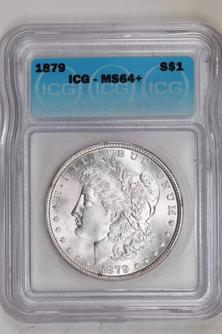 1879 MORGAN DOLLAR ICG MS64+: 1879 MORGAN DOLLAR ICG MS64+ Certification: ICG Composition: Silver Grade: MS 64+ Year: 1879 Circulated/Uncirculated: Uncirculated Km Number: Unknown Certification Number: 1392912701 Denomination: Dol
