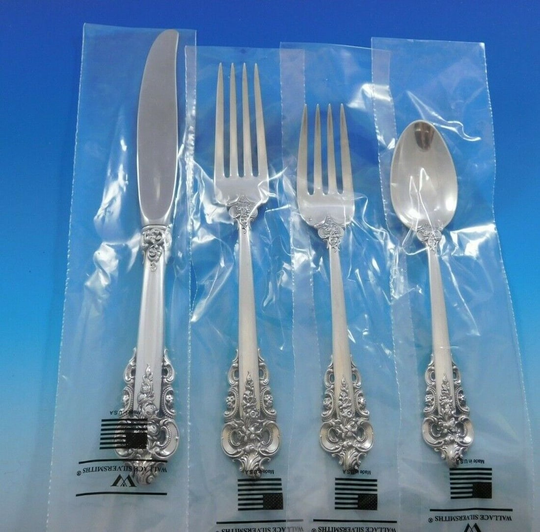 Grande Baroque by Wallace Sterling Silver Flatware Set for 8 Service 36 pcs New: Grande Baroque by Wallace Sterling Silver Flatware Set for 8 Service 36 pcs New Maker: Wallace Featured Refinements: Grand Baroque Silverware Composition: Sterling Silver Style: Baroque Age: Post-1940