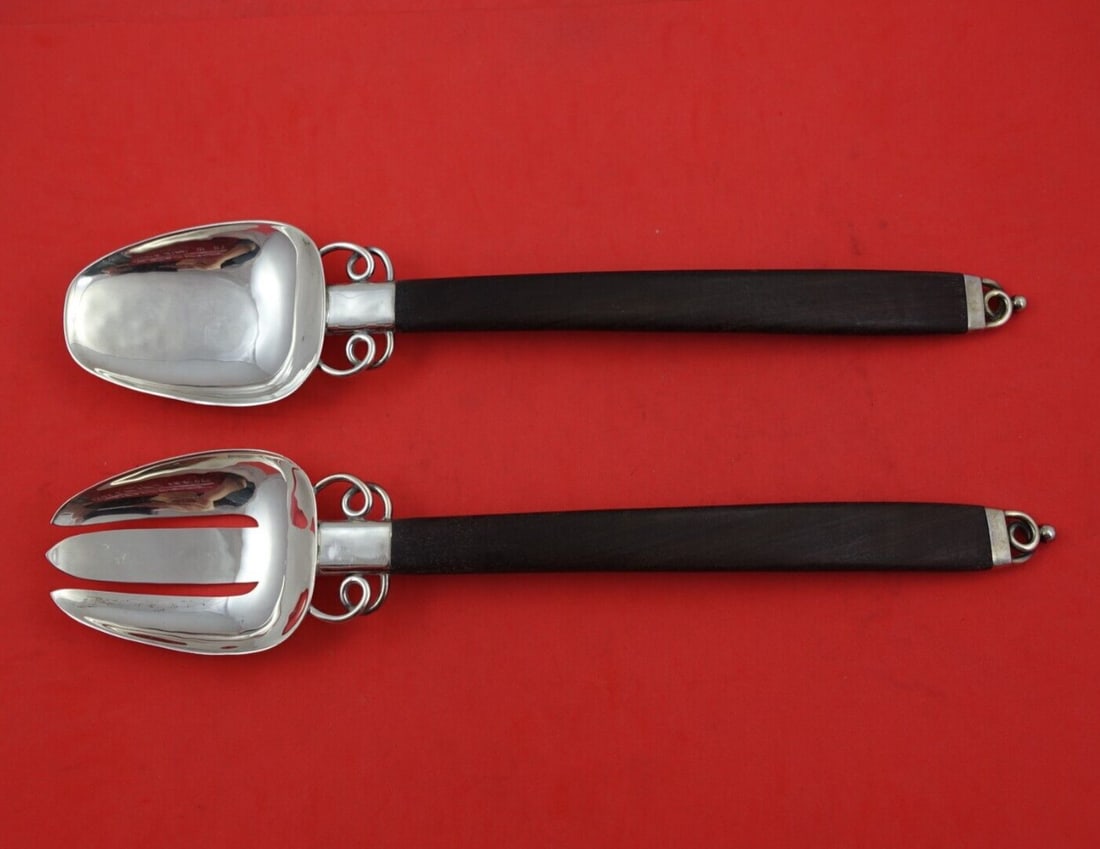 William Spratling Mexican Sterling Silver Salad Serving Set 2pc Wood Loop Design: William Spratling Mexican Sterling Silver Salad Serving Set 2pc Wood Loop Design Type: Salad Servers Region: Mexico Material: Silver Maker: William Spratling William spratlingmexican sterling silver w