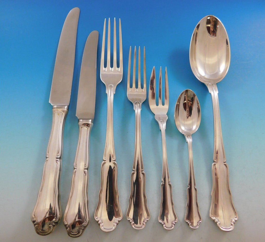 Savoy by Buccellati Clemanti Italy 800 Silver Flatware Set for 12 Dinner 84 pcs: Savoy by Buccellati Clemanti Italy 800 Silver Flatware Set for 12 Dinner 84 pcs Type: Flatware - Sets Composition: 800 Silver Age: Post-1940 Pattern: Savoy In the mid-80s thefamous clemanti factory be