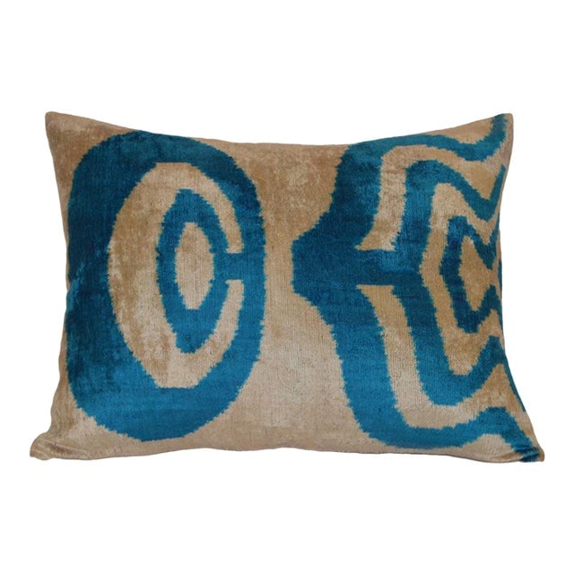 Silk Uzbek Ikat Velvet Hand Made Pillow Cushion: Silk Uzbek Ikat Velvet Hand Made Pillow Cushion Silk Uzbek Ikat Velvet Hand Made Pillow Cushion with natural linen backing and hidden zipper. 10/90 down feather insert is included. Dimensions: 24"W x 