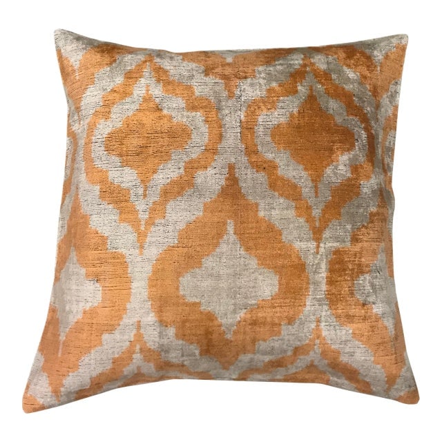Silk Uzbek Ikat Velvet Hand Made Square Pillow Cushion 22x22: Silk Uzbek Ikat Velvet Hand Made Square Pillow Cushion 22x22 Silk Uzbek Ikat Velvet Hand Made Square Pillow Cushion with natural linen backing and hidden zipper. 10/90 down feather insert is included.