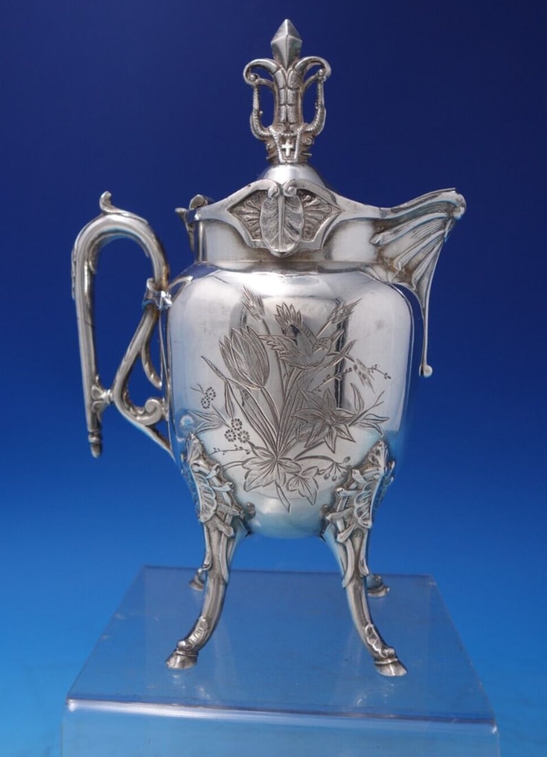 Wilcox Co Silverplate Demitasse Pot with Birds and Flowers 8 1/4" Tall: Wilcox Co Silverplate Demitasse Pot with Birds and Flowers 8 1/4" Tall Composition: Silverplate Type: Tea/Coffee Pot Maker: Wilcox Co. Wilcox cobeautiful wilcox co quadruple silverplate demitasse pot