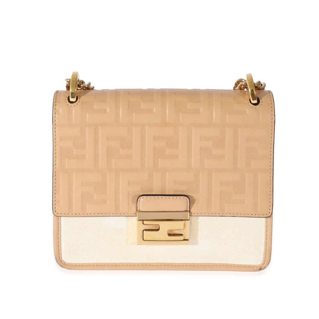 Fendi Canvas Leather Beige Zucca Small U Kan Chain Bag: Fendi Canvas Leather Beige Zucca Small U Kan Chain Bag Seller Notes: A Fendi classic. The Baguette bag is synonymous with the early 2000s and made a name for itself in A Fendi classic. The Baguette ba