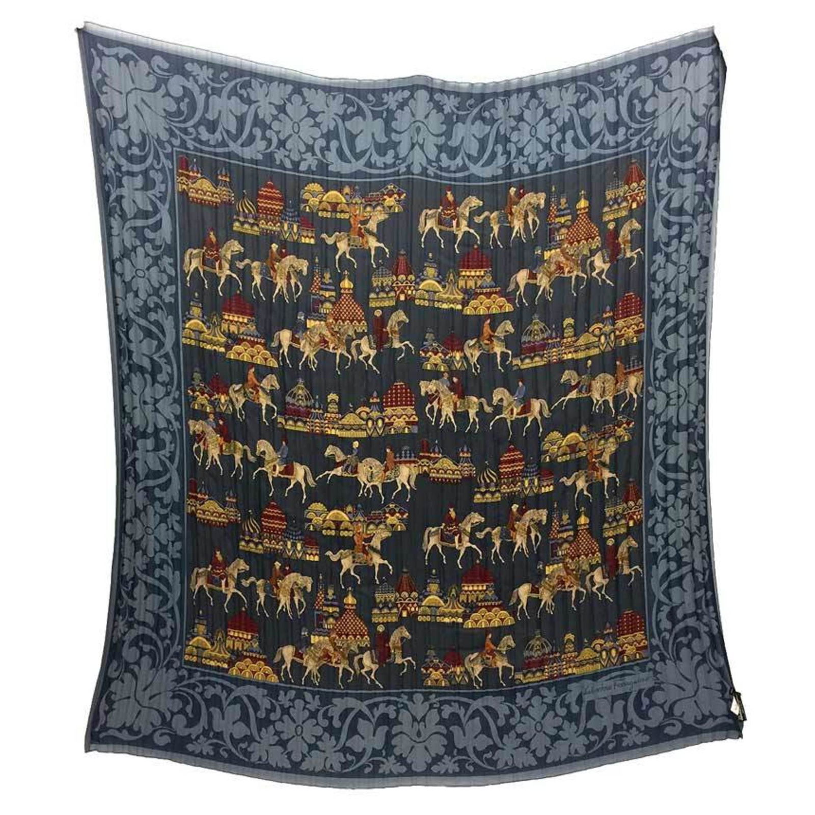 Salvatore Ferragamo alvatore pleated scarf muffler stole horse Arabian blue ladies: Salvatore Ferragamo alvatore pleated scarf muffler stole horse Arabian blue ladies Brand: Salvatore Ferragamo Country of Origin: Italy Type: Scarf Gender: Women Color: Blue Material: Silk100% Silk: 10