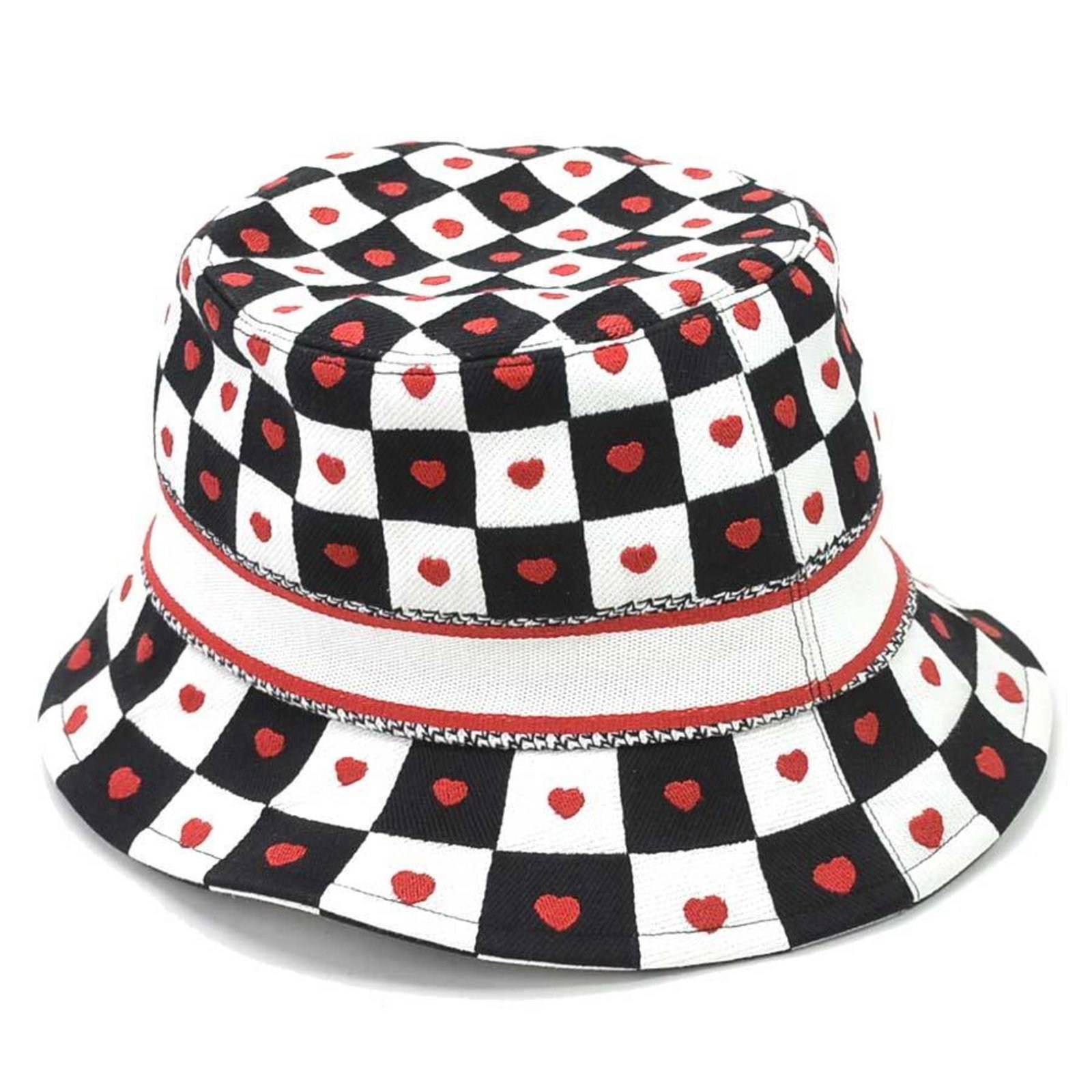 Christian Dior Hat Bucket Cotton White x Black Red Women's: Christian Dior Hat Bucket Cotton White x Black Red Women's Brand: Christian Dior Country of Origin: Italy Type: Bucket hat Gender: Women Color: Black Red color White Material: Cotton Cotton: Height: 5