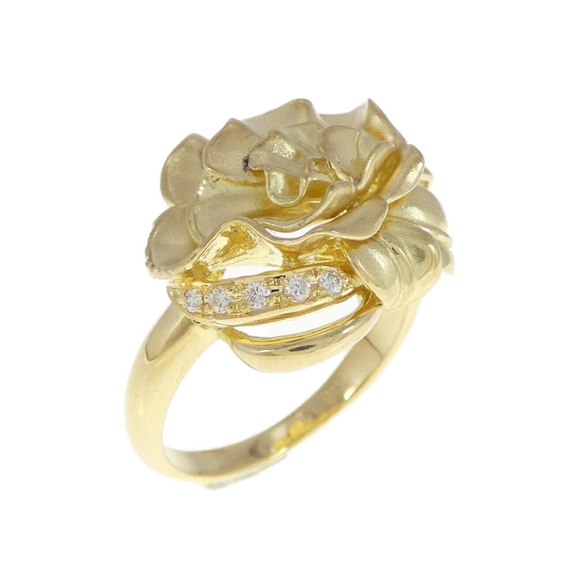 K18YG Rose Diamond Ring 0.05CT: K18YG Rose Diamond Ring 0.05CT Brand: Unbranded Style: Ring Material: K18 Yellow Gold Gender: Ladies Size: 5-5.5 (US size) Main Stone: Diamond 0.05CT Weight: approx. 6.2G Actualsize: Max W: 15.7mm Cen