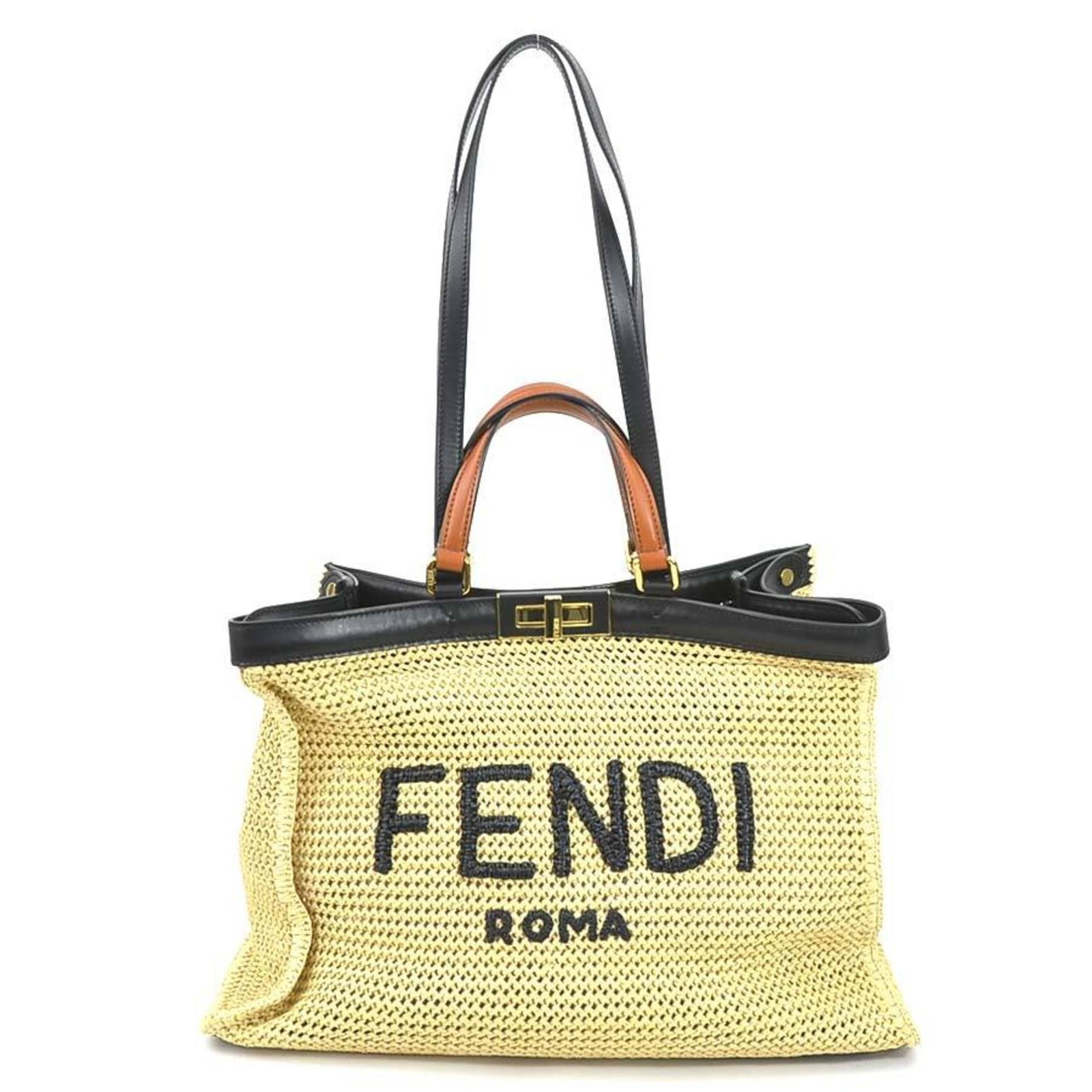 FENDI Handbag Shoulder Bag Peekaboo X Tote Raffia/Leather Beige/Black Gold Ladies: FENDI Handbag Shoulder Bag Peekaboo X Tote Raffia/Leather Beige/Black Gold Ladies Brand: Fendi Type: Handbag Shoulder bag Material: Raffia Leather Raffia: Leather: Color: Beige Black Hardware Color: G