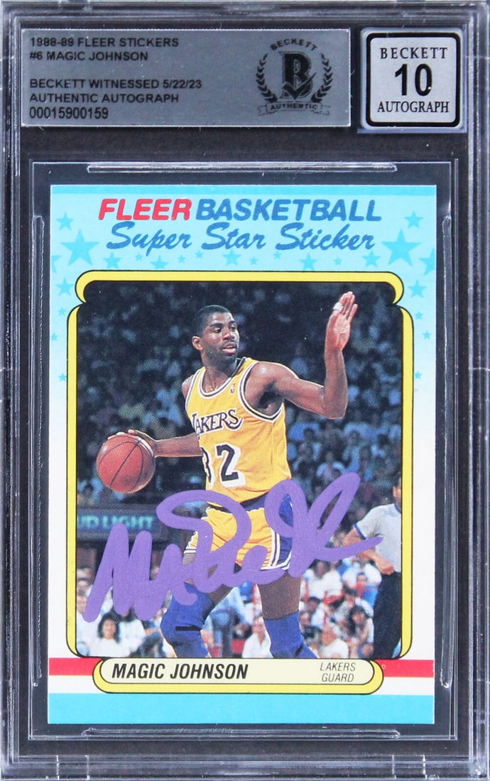 Lakers Magic Johnson Signed 1988 Fleer Stickers #6 Card Auto 10! BAS Slabbed: Lakers Magic Johnson Signed 1988 Fleer Stickers #6 Card Auto 10! BAS Slabbed Sport: Basketball League: NBA Team: Los Angeles Lakers Graded: Yes Product Coa: Beckett Product Signed By Name: Magic Johns