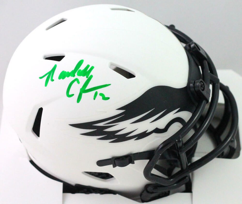 Randall Cunningham Autographed Eagles Lunar Speed Mini Helmet-Beckett W Hologram: Randall Cunningham Autographed Eagles Lunar Speed Mini Helmet-Beckett W Hologram Sport: Football-NFL Product: Helmet Original/Reprint: Original Player: Randall Cunningham Team: Philadelphia Eagles Aut