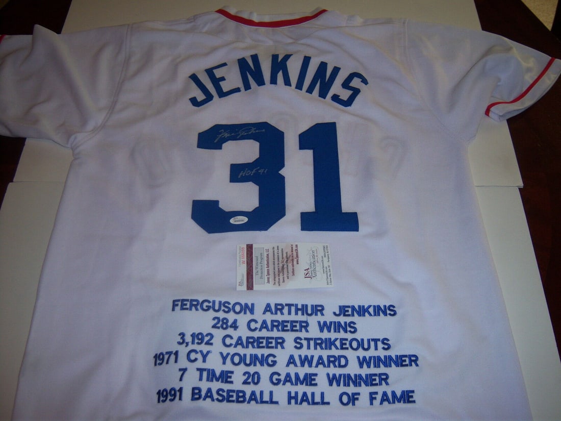 FERGIE JENKINS CHICAGO CUBS HOF 91 WHITE STAT JSA/COA HAND SIGNED JERSEY: FERGIE JENKINS CHICAGO CUBS HOF 91 WHITE STAT JSA/COA HAND SIGNED JERSEY Sport: Baseball-MLB Product: Jersey Original/Reprint: Original Pre-Owned While the lot images are representative of the item, t