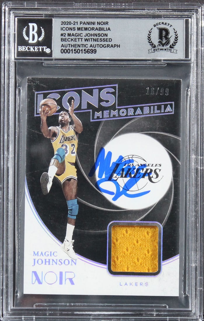 Magic Johnson Signed 2020 Panini Noir Icons #2 #16/99 Card Auto 10! BAS Slabbed: Magic Johnson Signed 2020 Panini Noir Icons #2 #16/99 Card Auto 10! BAS Slabbed Sport: Basketball-NBA League: NBA Team: Los Angeles Lakers Graded: Yes Product Coa: Beckett Product Signed By Name: Magi