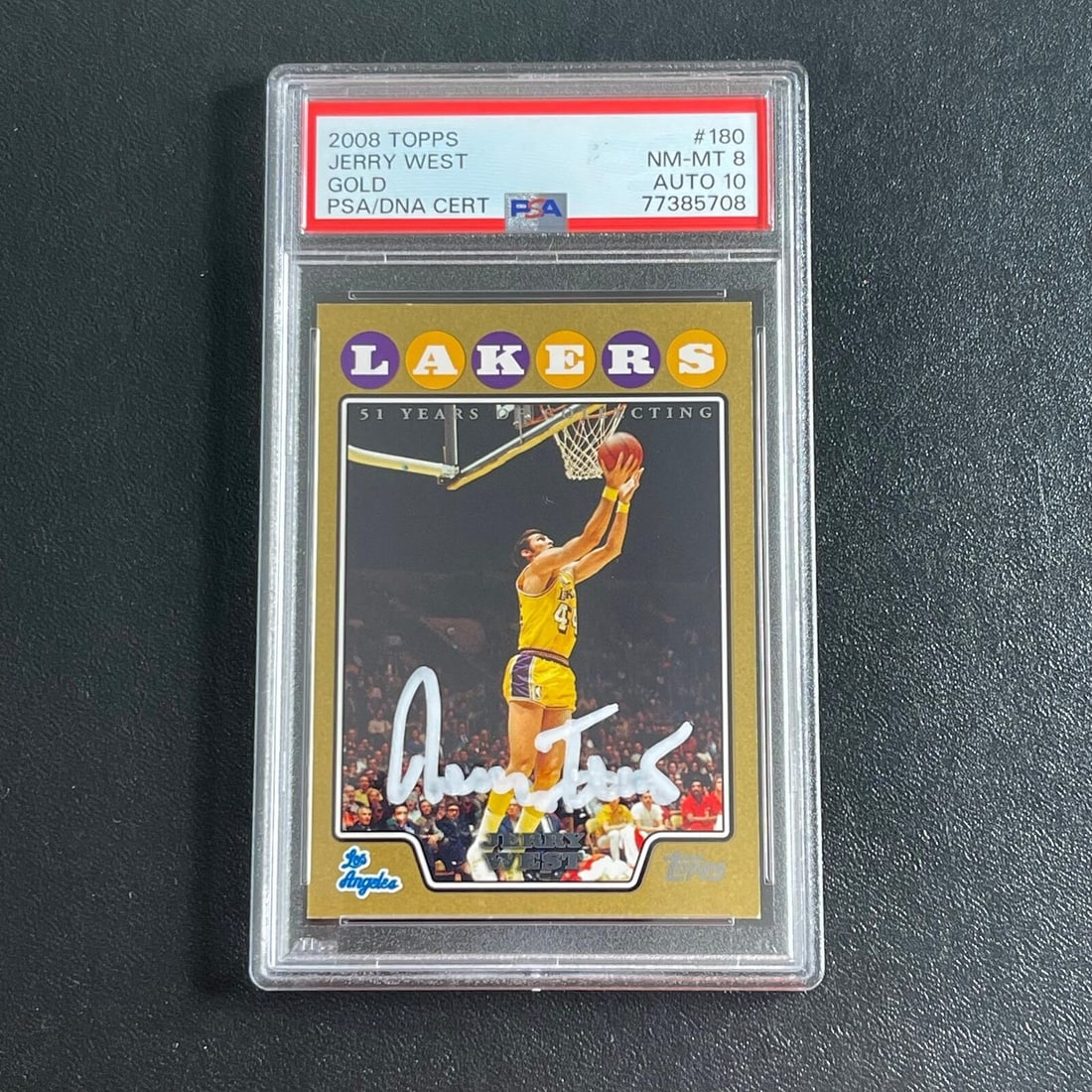 2008 Topps Gold #180 JERRY WEST Signed Card NM-MT 8 Auto 10 PSA Slabbed Lakers: 2008 Topps Gold #180 JERRY WEST Signed Card NM-MT 8 Auto 10 PSA Slabbed Lakers Pre-Owned While the lot images are representative of the item, the size, placement and strength of the signature may vary