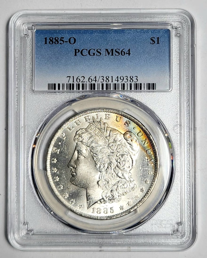 1885 O Morgan Silver Dollar PCGS MS-64: 1885 O Morgan Silver Dollar PCGS MS-64 Certification: PCGS Composition: Silver Grade: MS 64 Year: 1885 Circulated/Uncirculated: Uncirculated Mint Location: New Orleans Km Number: Unknown Certification