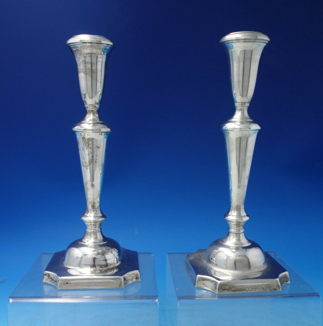Shreve Sterling Silver Candlestick Pair Colonial Style 8 3/4": Shreve Sterling Silver Candlestick Pair Colonial Style 8 3/4" Age: 1900-1940 Maker: Shreve & Co. Composition: Sterling Silver Type: Candlesticks & Candelabras Sterling silver weighted pair of colonial