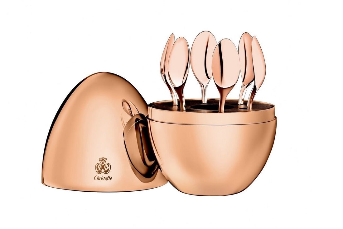 MOOD by Christofle Set of 6 Silverplate Espresso spoons in Egg 18k Pink Gold New: MOOD by Christofle Set of 6 Silverplate Espresso spoons in Egg 18k Pink Gold New Composition: Silverplate Style: Modern Age: Post-1940 Pattern: Mood Type: Flatware - Sets Mood by christofle france set