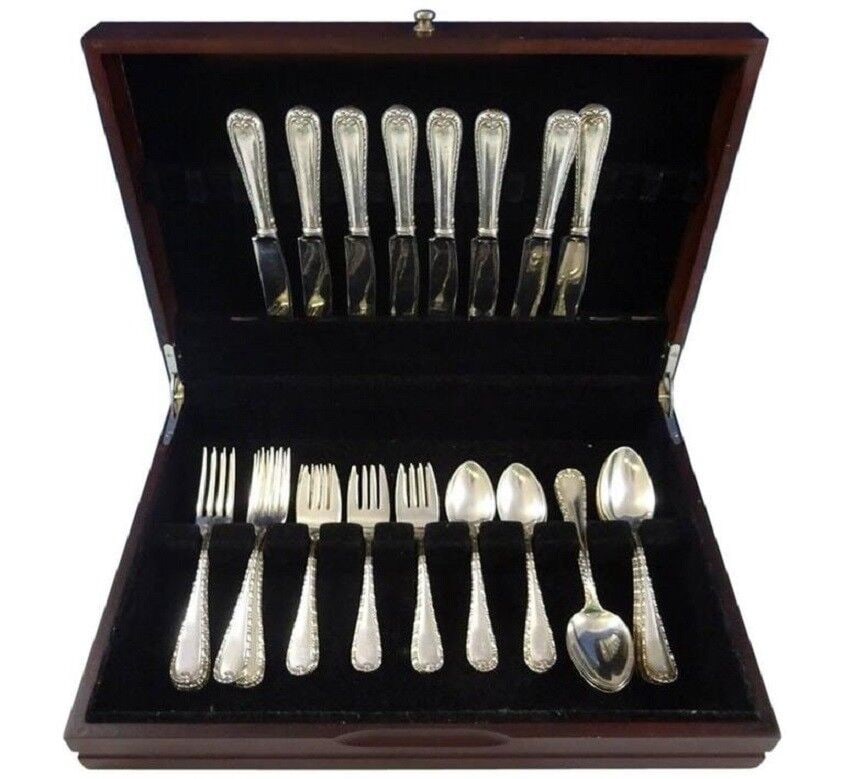 Crystal by Frank Whiting Sterling Silver Flatware Service 8 Set 40 Pieces Scarce: Crystal by Frank Whiting Sterling Silver Flatware Service 8 Set 40 Pieces Scarce Age: Post-1940 Pattern: Crystal Type: Flatware - Sets Composition: Sterling Silver Maker: FRANK WHITING Rare crystal by