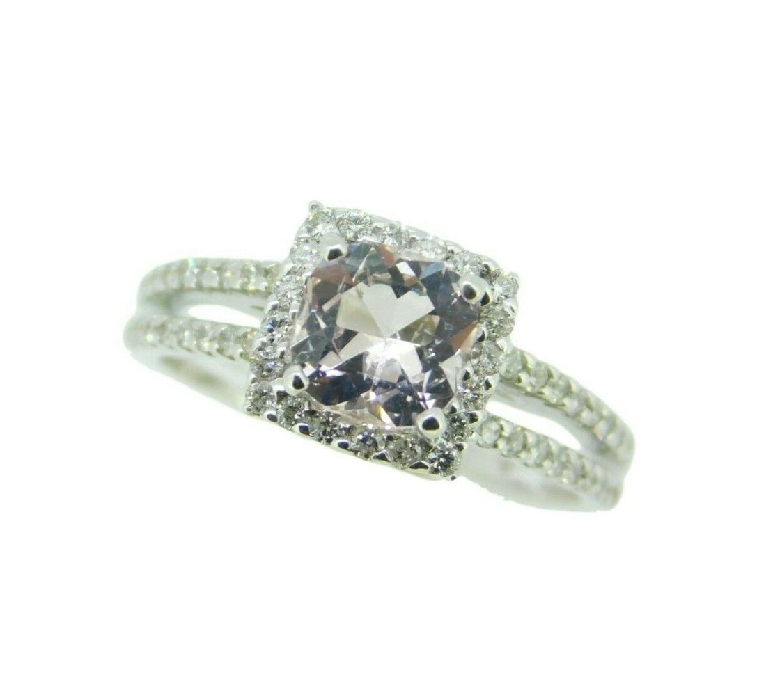 14k White Gold Pink 1 Carat Genuine Natural Morganite and Diamond Ring: 14k White Gold Pink 1 Carat Genuine Natural Morganite and Diamond Ring Ring Size: 6.75 Type: Ring Metal: White Gold Main Stone: Morganite Main Stone Color: Pink Metal Purity: 14k Color: Silver Main St