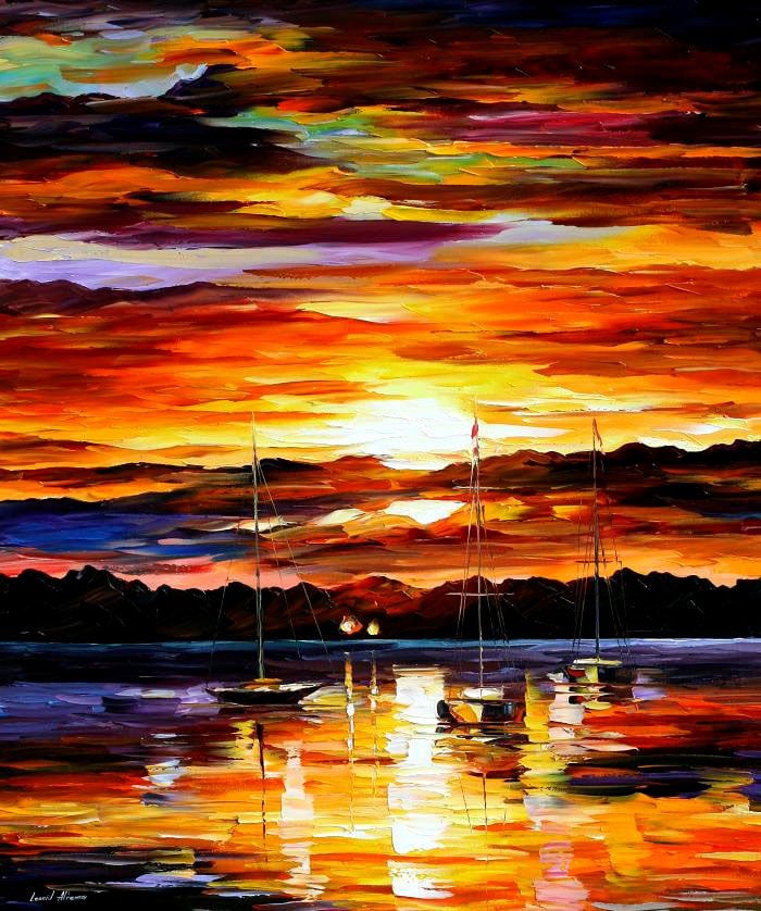 Gold Sunset - Limited Edition 1/25 by Leonid Afremov: Gold Sunset - Limited Edition 1/25 by Leonid AfremovThis is a limited edition giclee hand-painted by Leonid Afremov. This is the first giclee of a small edition of 25 paintings. The rest of the editio