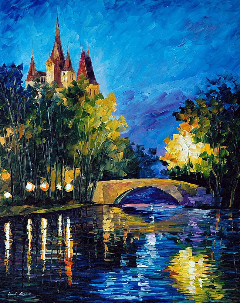 Bridge Over Time - Limited Edition 1/25 by Leonid Afremov: Bridge Over Time - Limited Edition 1/25 by Leonid AfremovThis is a limited edition giclee hand-painted by Leonid Afremov. This is the first giclee of a small edition of 25 paintings. The rest of the e