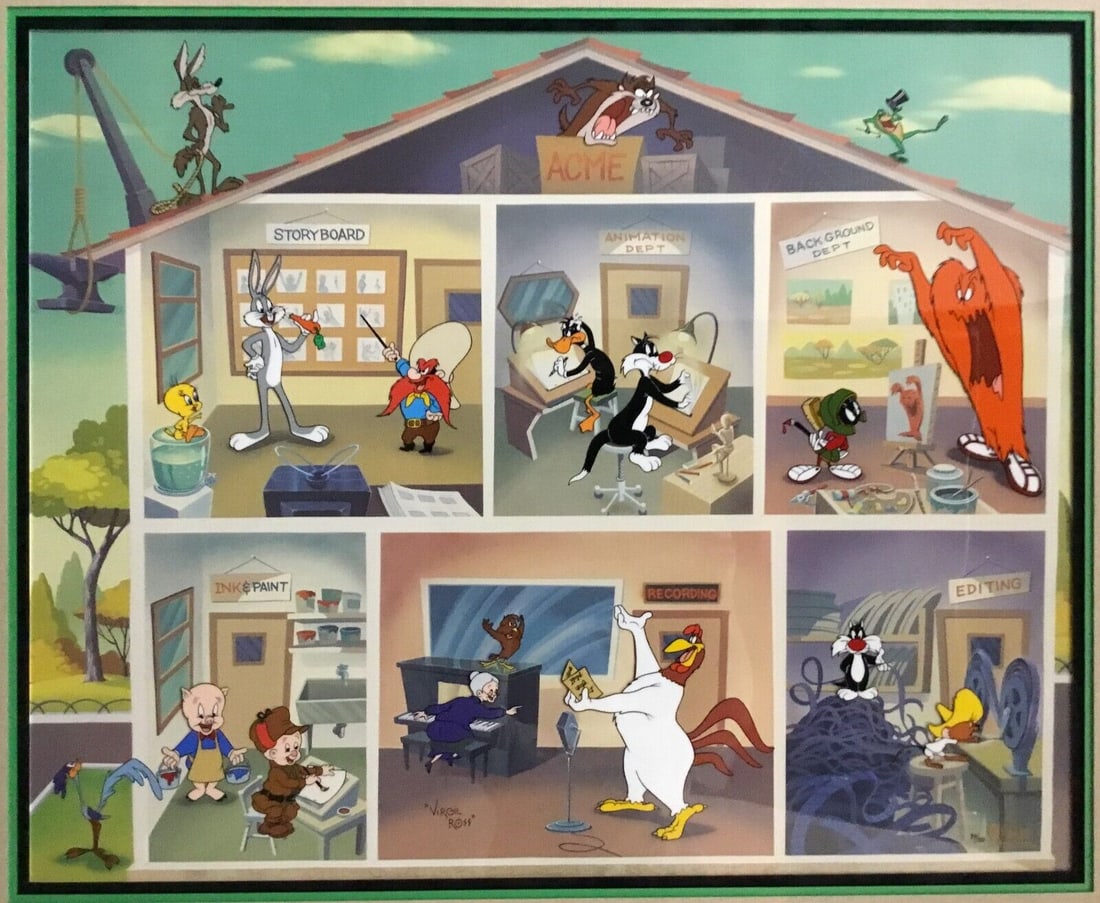 Virgil Ross Looney Bin Signed L/ED Hand Painted Animation Cel Custom Framed: Virgil Ross Looney Bin Signed L/ED Hand Painted Animation Cel Custom Framed Personalize: No Signed By: Virgil Ross Signed: Yes Object Type: Animation Cel Original/Reproduction: Original Pre-Owned PLEA