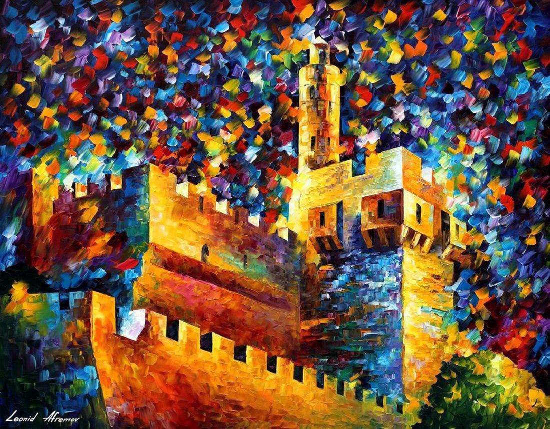 Tower Of David - Jerusalem - Limited Edition 1/25 by Leonid Afremov: Tower Of David - Jerusalem - Limited Edition 1/25 by Leonid AfremovThis is a limited edition giclee hand-painted by Leonid Afremov. This is the first giclee of a small edition of 25 paintings. The res