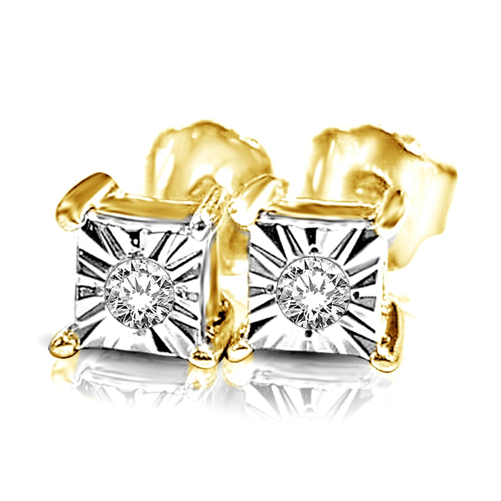 10K Yellow Gold 1/20 Ct.Tw. Diamond Stud Earrings: 10K Yellow Gold 1/20 Ct.Tw. Diamond Stud Earrings 10K Yellow Gold 1/20 ct Square share round diamond stud with push back Metal: 10k Yellow Gold Stone Count: 1.0 Stone Shape: Round Stone Type: Diamond