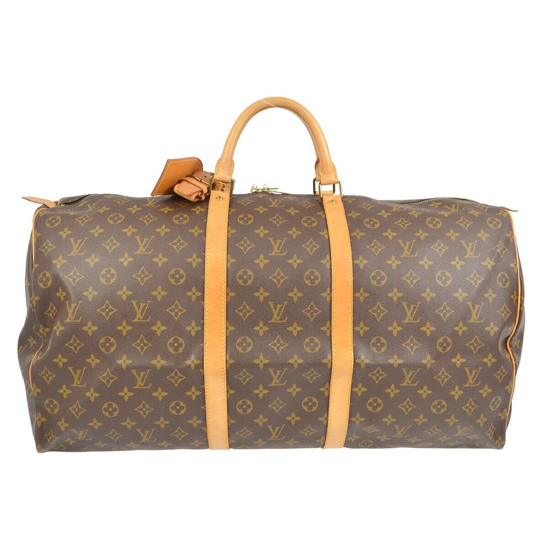 Louis Vuitton Monogram Keepall 60 Duffle Handbag M41422 MI8907: Louis Vuitton Monogram Keepall 60 Duffle Handbag M41422 MI8907 Exterior Material: Monogram Canvas Leather Style: Duffle Exterior Color: Brown Bag Width: 23 in Pattern: Monogram Bag Height: 12 in Closu
