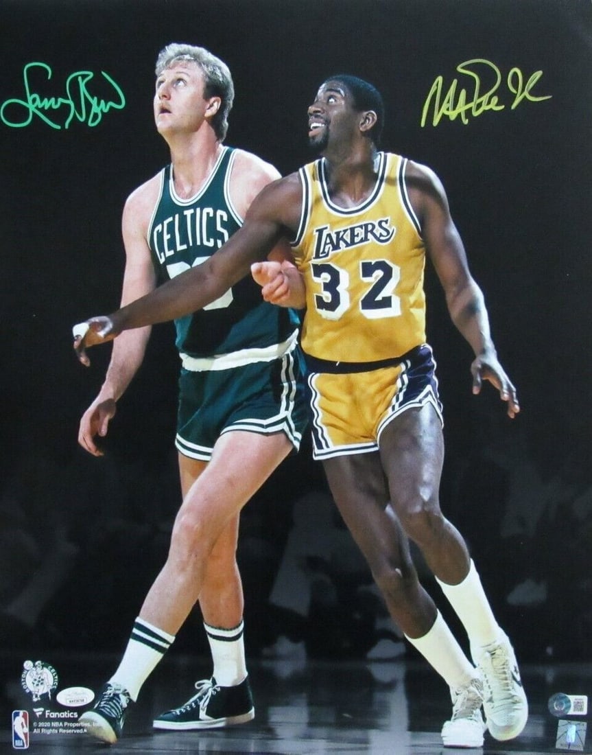 Larry Bird/Magic Johnson HOF Dual-autographed 16x20 Photo JSA/Beckett 181174: Larry Bird/Magic Johnson HOF Dual-autographed 16x20 Photo JSA/Beckett 181174 Sport: Basketball Product: Photo Original/Reprint: Original Autograph Authentication: JSA BAS/Beckett Team: Boston Celtics 