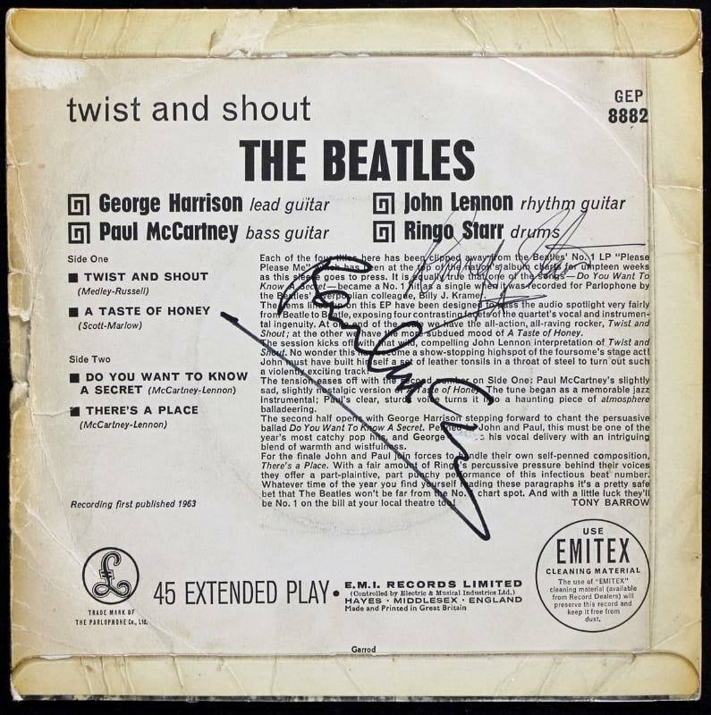 Paul Mccartney & Ringo Starr Signed Twist And Shout Ep Cover PSA/DNA #S03300: Paul Mccartney & Ringo Starr Signed Twist And Shout Ep Cover PSA/DNA #S03300 Product Coa: PSA/DNA Product Signed By Name: Paul Mccartney & Ringo Starr Pre-Owned While the lot images are representative