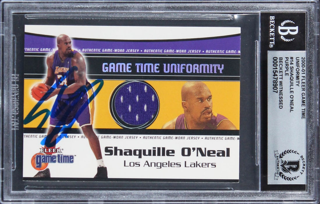 Shaquille O'Neal Signed 2000 Fleer Game Time Uniformity 14 Card Auto 10 BAS Slab: Shaquille O'Neal Signed 2000 Fleer Game Time Uniformity 14 Card Auto 10 BAS Slab Sport: Basketball League: NBA Team: Los Angeles Lakers Graded: Yes Product Coa: Beckett "Product Signed By Name: Shaqui