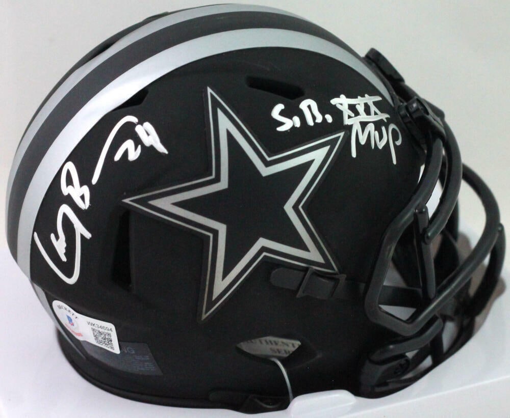 Larry Brown Autographed Dallas Cowboys Eclipse Mini Helmet W/ SB MVP- Beck W*Sil: Larry Brown Autographed Dallas Cowboys Eclipse Mini Helmet W/ SB MVP- Beck W*SilSport: FootballProduct: HelmetOriginal/Reprint: OriginalPlayer: Larry BrownTeam: Dallas CowboysAutograph Authentication: